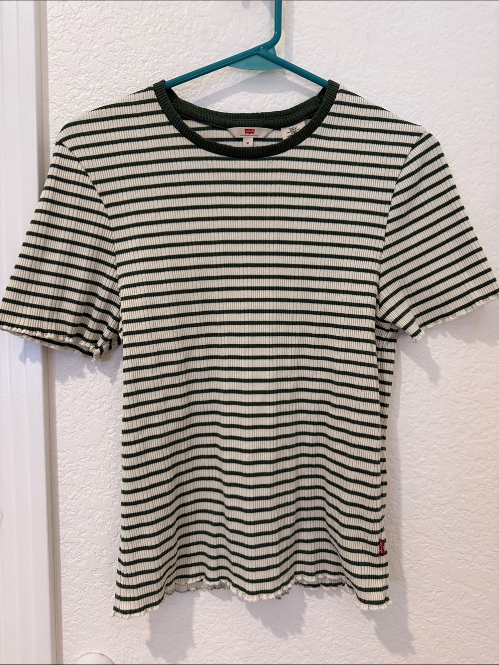 Levi's Green & White Striped Ribbed Crewneck Tee
